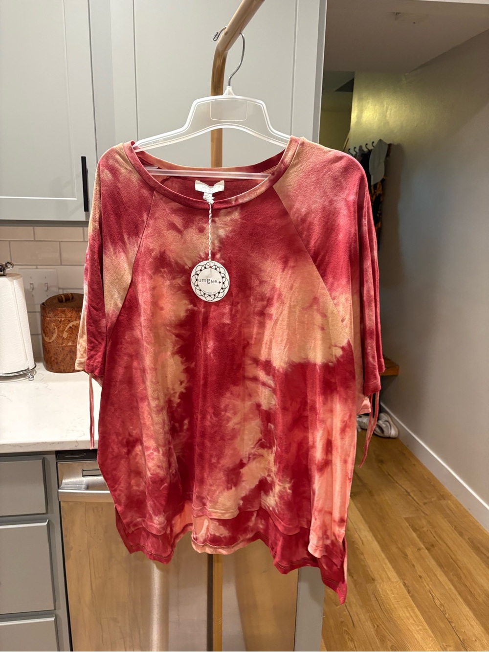 Umgee Women's Red Tie-Dye Scoop Neck Top XL